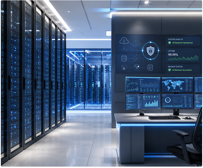 Enterprise cloud and database architecture isometric illustration